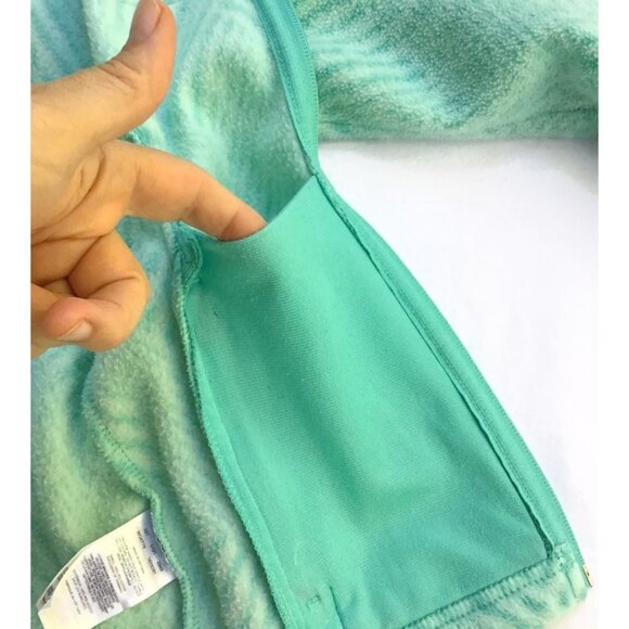 Columbia Full Zip Fleece Jacket Girls S Small 7/8 Aqua Teal Green Zig Zag Stripe - Picture 10 of 11